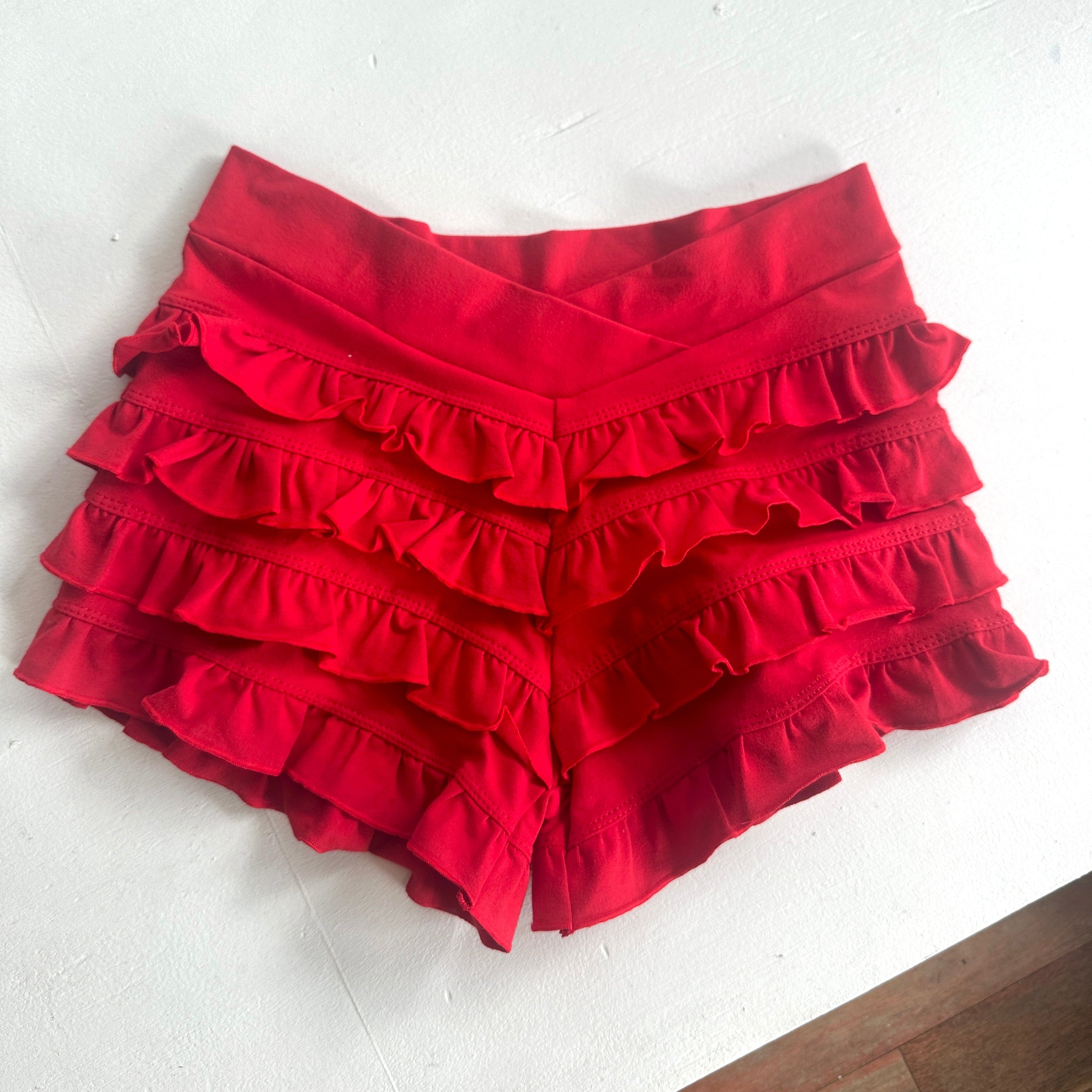 Red Ra Ra Ruffle Shorts
