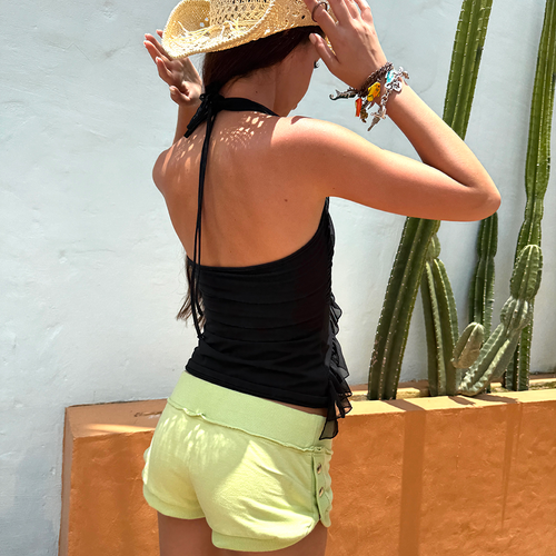 Frill Mesh Halter Top Black