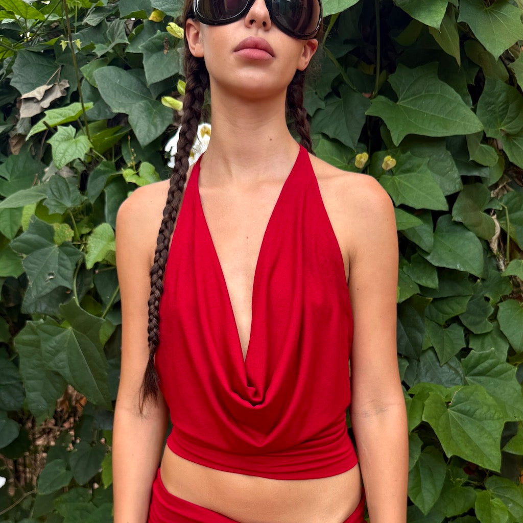 Cherry 6 Way Cowl Halter Top