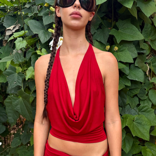 Cherry 6 Way Cowl Halter Top