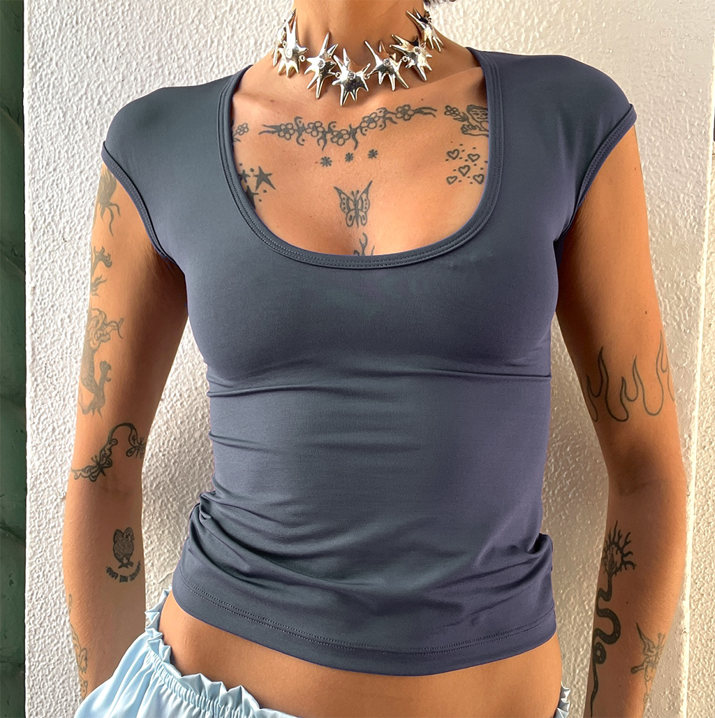 Scoop Neck Charcoal Tee