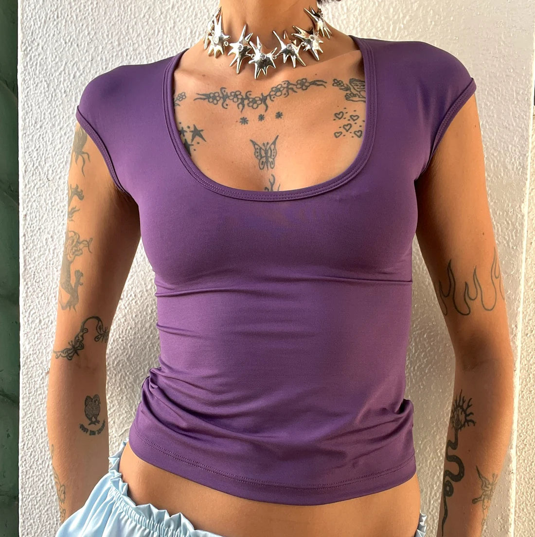 Scoop Neck Eggplant Tee
