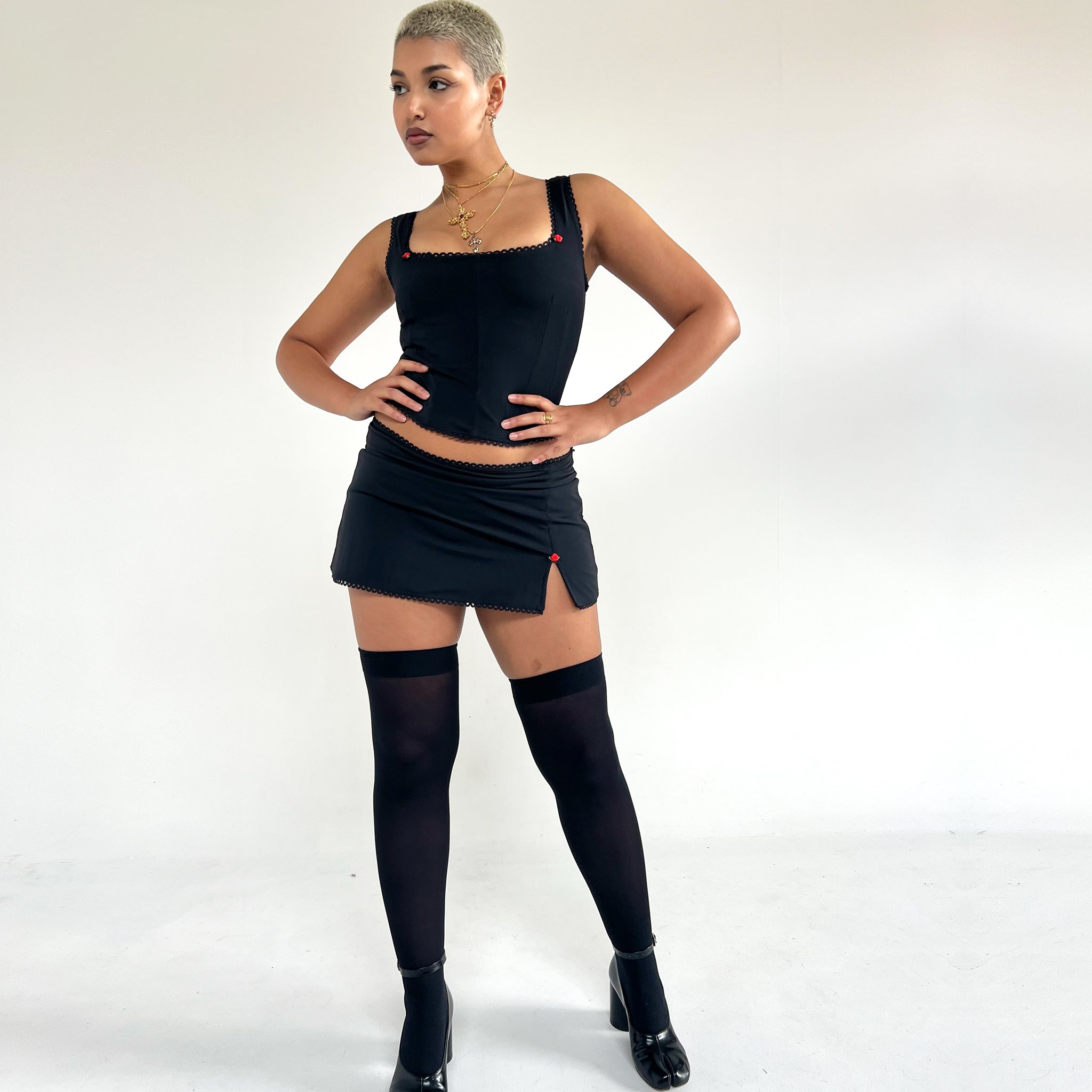 Rose Black Mini Skirt
