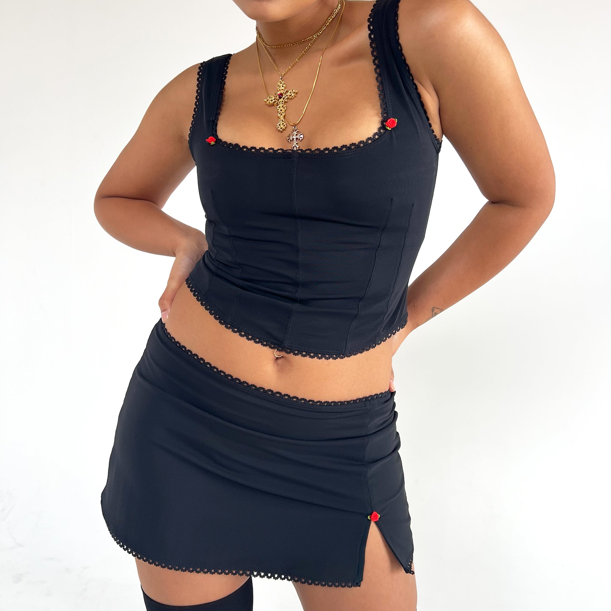 Rose Black Mini Skirt