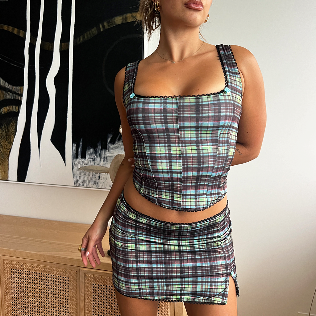 Tartan Green Mini Skirt