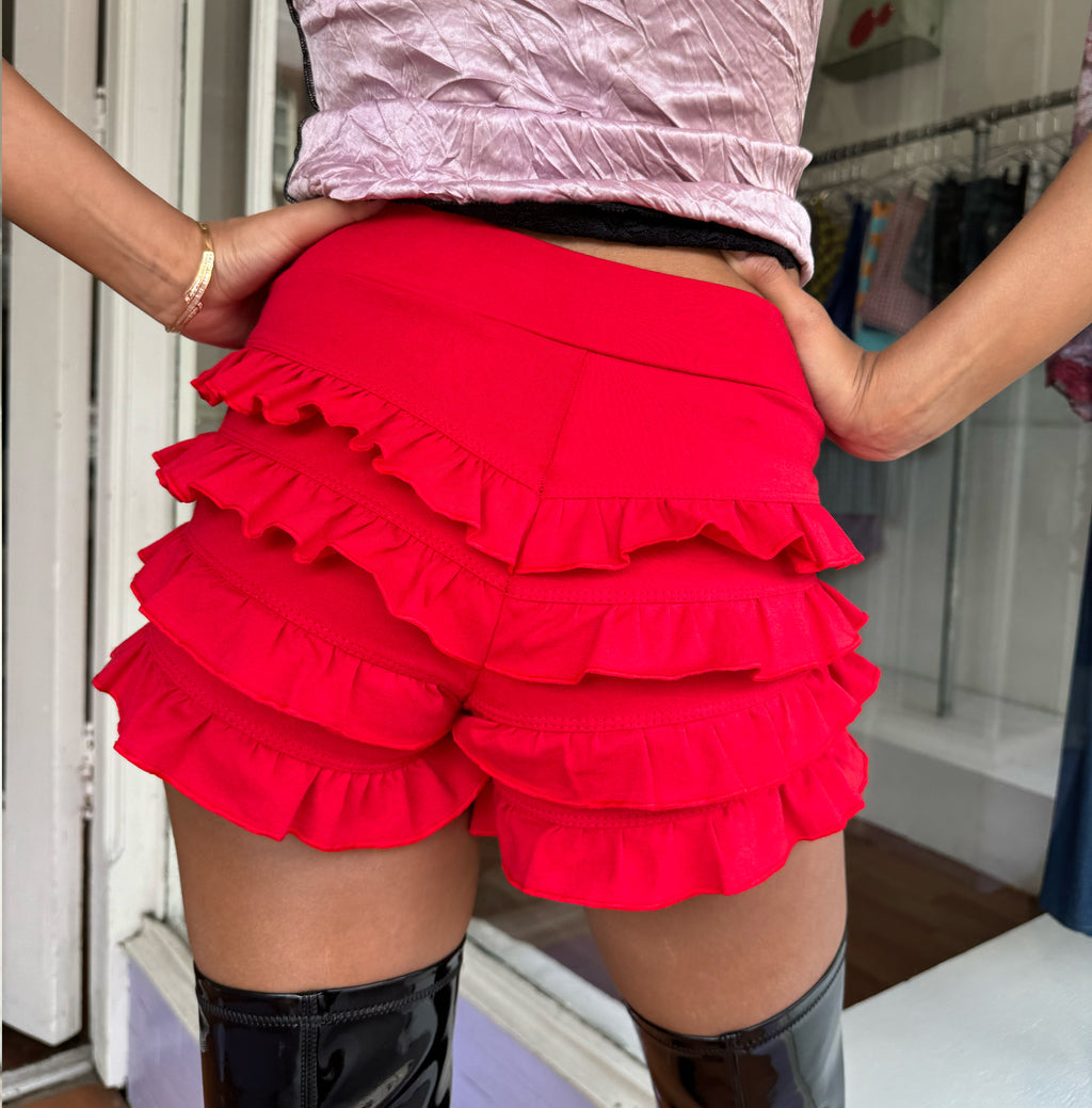 Red Ra Ra Ruffle Shorts