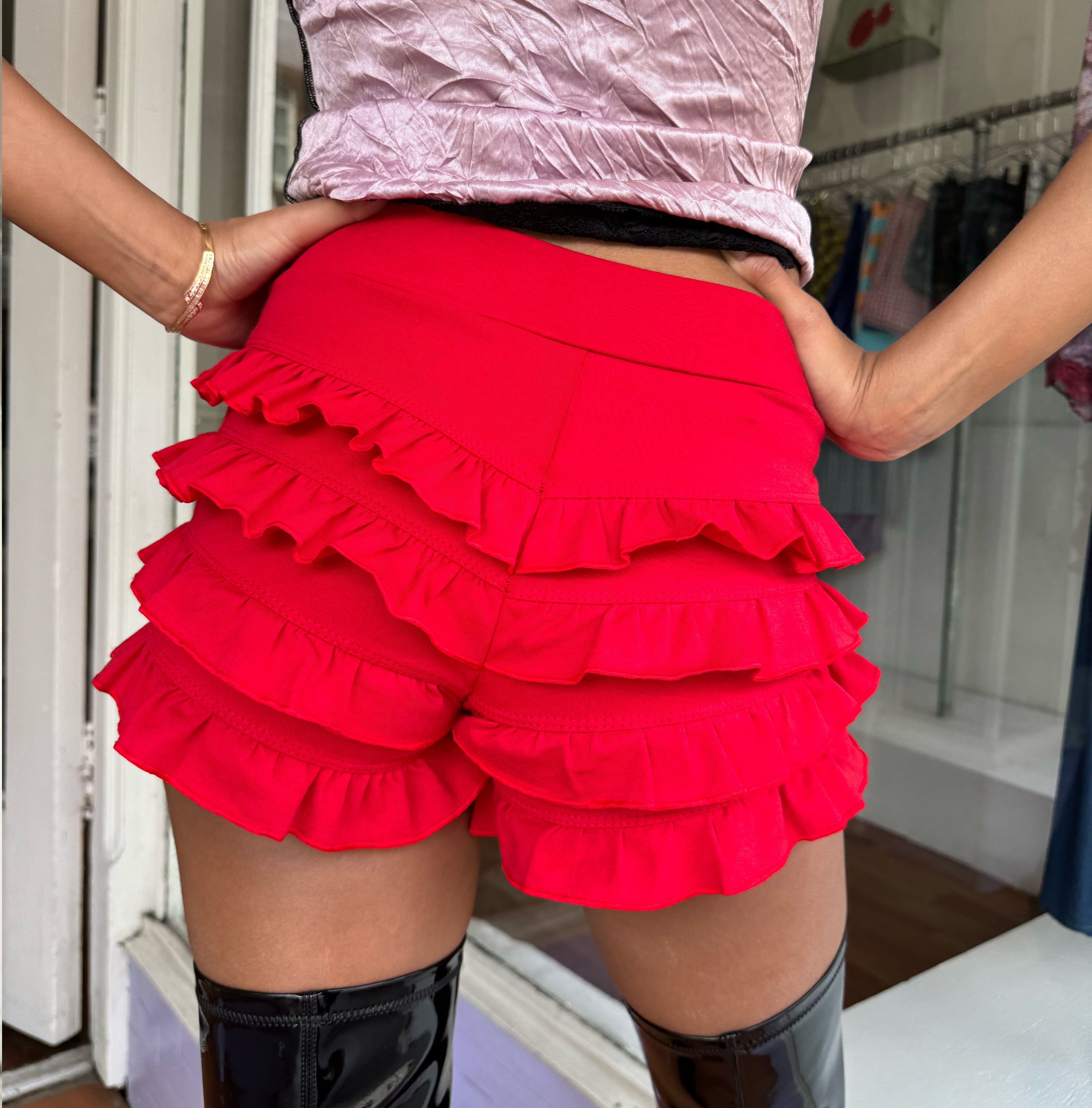 Red Ra Ra Ruffle Shorts